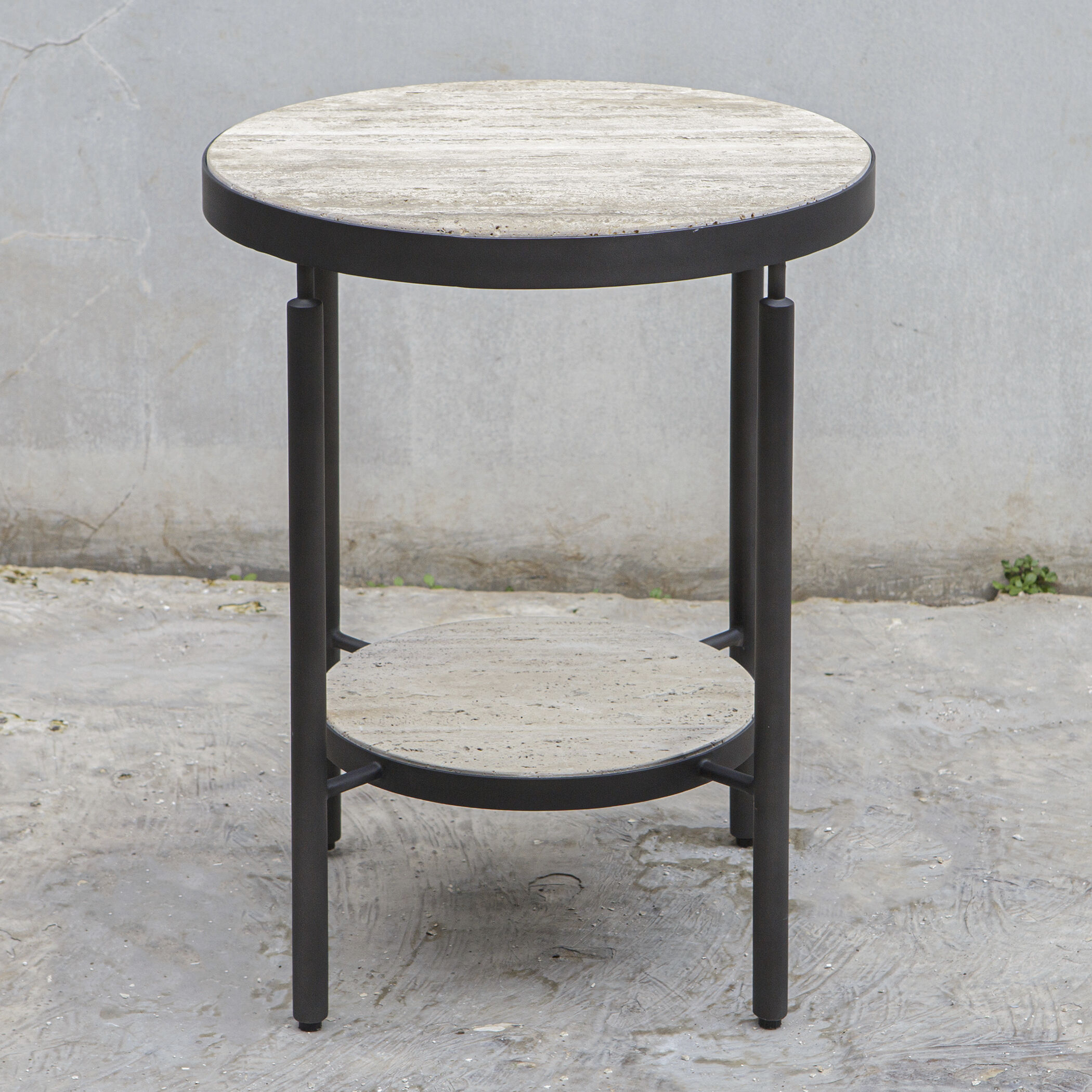 Dauntless 24 X 19 inch Travertine and Matte Black Side Table